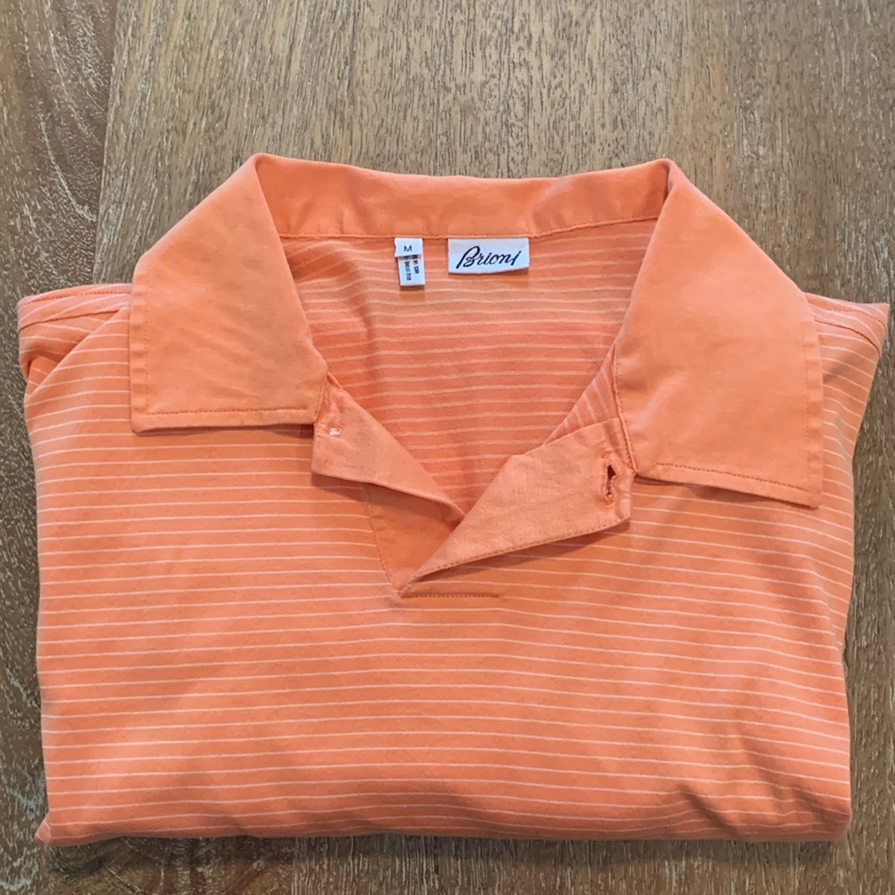 Brioni Medium Polo in Orange with White Stripes